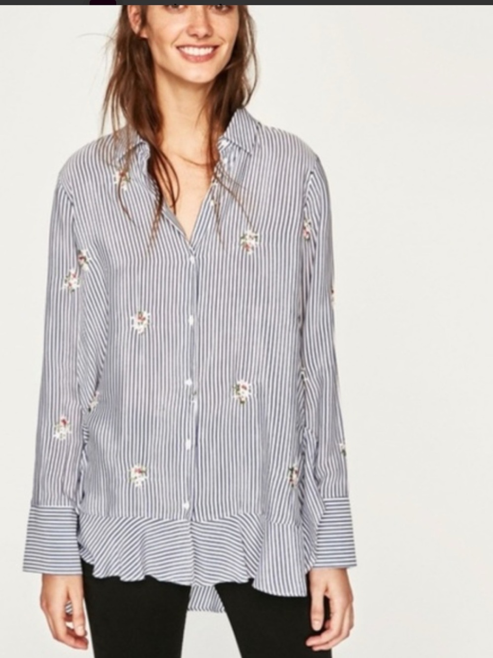 Zara Floral Embroidery Button-Down Blouse cottage core  feminine large
